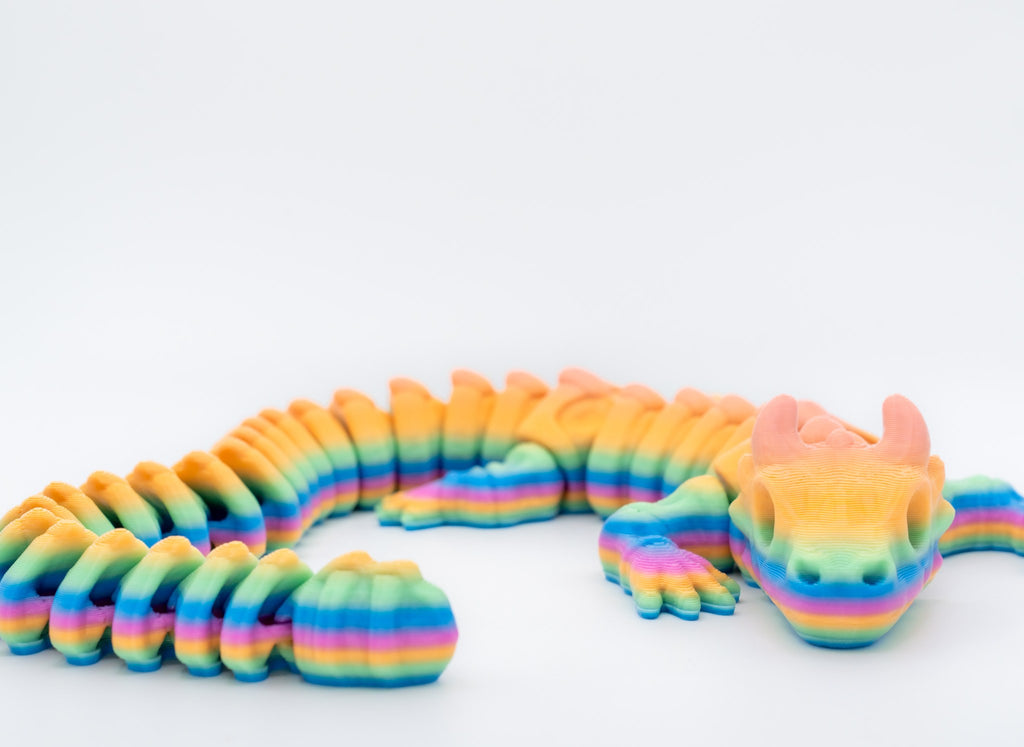Grumpy Dragon 3D Printed Fidget Toy | Flexi Rainbow Dragon | Fantasy Desk Toy | Dragon Lover Gift | Sensory