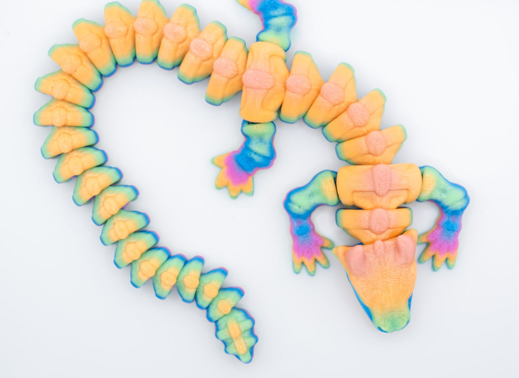 Grumpy Dragon 3D Printed Fidget Toy | Flexi Rainbow Dragon | Fantasy Desk Toy | Dragon Lover Gift | Sensory