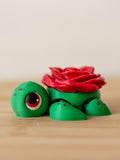 Rose Turtle 3D Printed Fidget Toy | Flexi Turtle with Red Rose | Cute Sensory Desk Toy | Flower Lover Gift