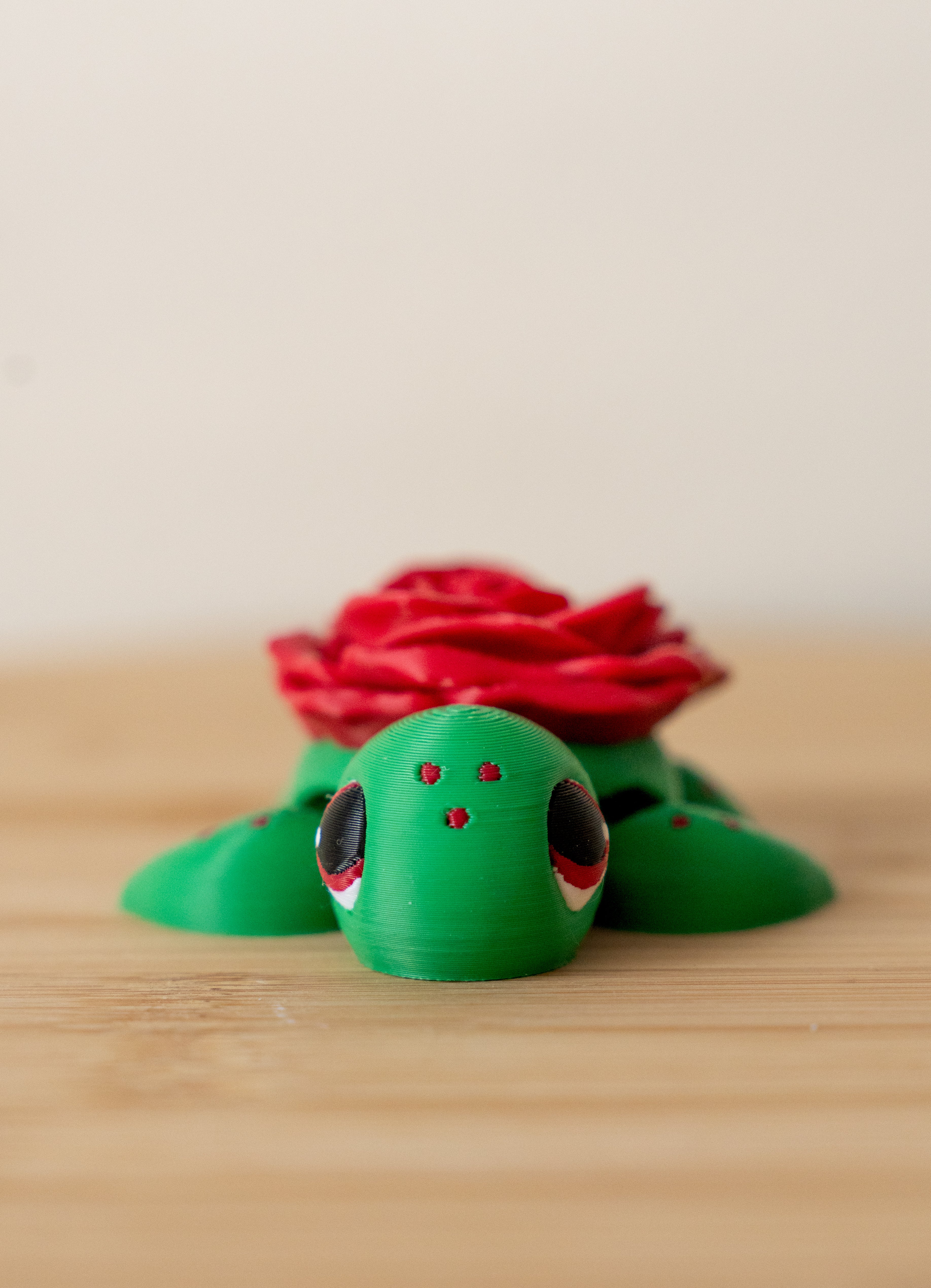 Rose Turtle 3D Printed Fidget Toy | Flexi Turtle with Red Rose | Cute Sensory Desk Toy | Flower Lover Gift