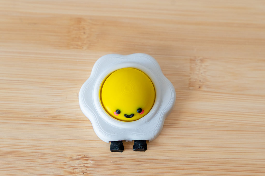 Fried Egg Buddy 3D Printed Fidget Clicker | Kawaii Egg on Wheels | Funny Foodie Desk Toy | Sensory Gift
